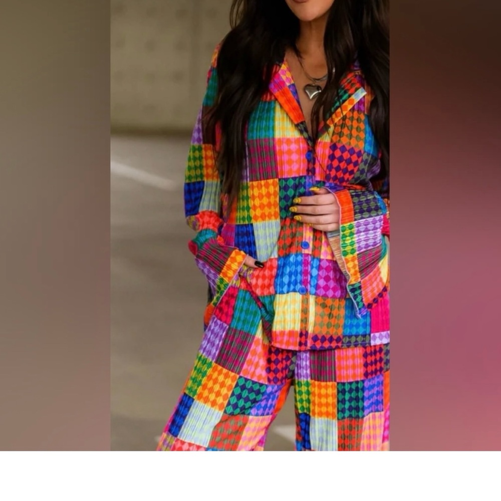 Dressed in LALA Colorful Plaid Set - Picture 2 of 5